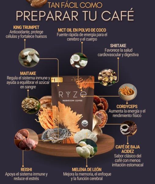 Ryze Mushroom Coffee ® :Energía natural y bienestar en cada taza.
